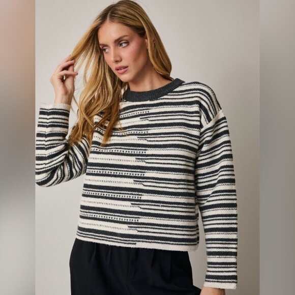 COMING SOON PLAYING AROUND BLACK AND WHITE KNIT SWEATER - Picture 1 of 3